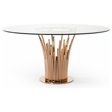 Modrest Paxton Modern Round Glass and Rosegold Dining Table