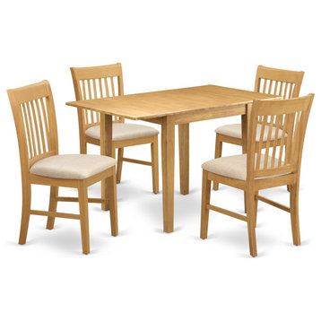 5Pc Dining Set Features A Small Table, 4 Chair, Linen Fabic Seat, Oak Finish