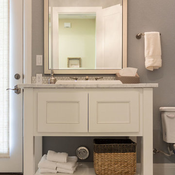 White kitchen powder room flat panel doors - mitered shaker style