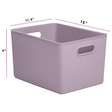 Superio Ribbed Storage Bin, Plastic Storage Basket, Lilac, 22 L