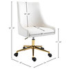 Karina Swivel and Adjustable Velvet Upholstered Office Chair, Cream, Gold Base