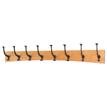 Solid Cherry Curved Wall Coat Rack - Mission Hooks - Made in the USA, 41" X 6.5"