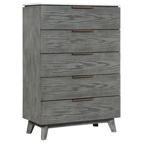 Coaster Nathan Wood 5-drawer Chest White Marble Top and Gray