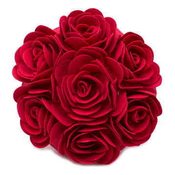 Multi Rose Motifs Felt 15" Round Decorative Throw Pillow, Red