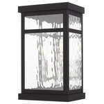 Livex Lighting - Livex Lighting Black 2-Light Outdoor Wall Lantern - The design of the Hopewell outdoor wall lantern will give your home a modern reception. Featured in a black finish with clear water glass, the polished stainless steel back wall gives an illusion of a double light effect.
