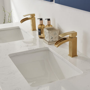 Jackson 60" Double Bathroom Vanity Set in Royal Blue and Composite Carrara White