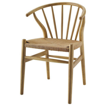 Set of 2 Dining Chair, Paper Rope Seat With Rounded Spindle Backrest, Natural