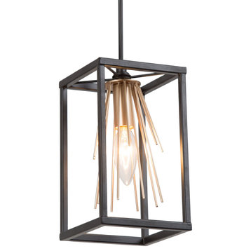 Modern Black & Brass Cage Pendant Light Hanging Light for Kitchen Island
