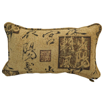 18" Double-Corded Patterned Jacquard Chenille Throw Pillow, Calligraphy