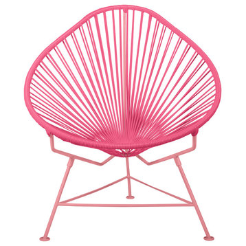 Acapulco Indoor/Outdoor Handmade Lounge Chair New Frame Colors, Pink Weave, Coral Frame
