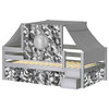 JACKPOT! Castle Twin Bed with Step Gray Camo Tent & Curtains, Gray