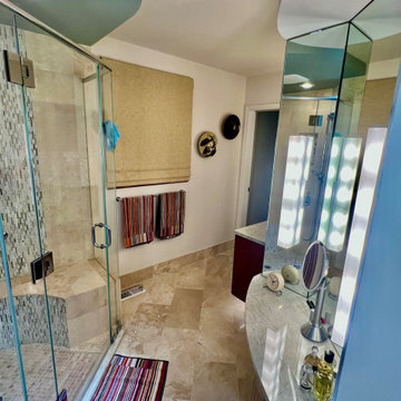 Glass Tile Waterfall Bath