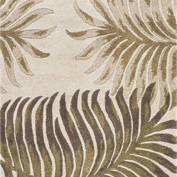 3'X5' Natural Beige Hand Tufted Tropical Leaves Indoor Area Rug