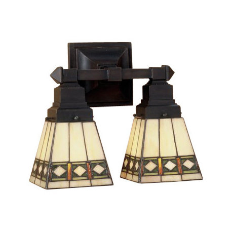 Meyda Tiffany 48192 Diamond Band Mission 2 Light 12"W Bathroom - Tiffany Glass