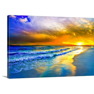 Beautiful Beach Sunset Red Ocean Sunset Wrapped Canvas Art Print, 30"x20"x1.5"