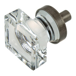 GlideRite Hardware - Hardware 1" Square Glass Cabinet Knob, Aged Pewter - Cabinet And Drawer Knobs
