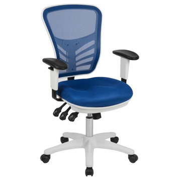 Pemberly Row Mid Back Executive Mesh Office Swivel Chair in Blue and White