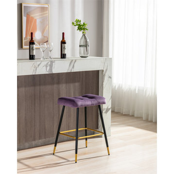 Backless Vintage Barstools Industrial Upholstered Dining Chairs, Purple
