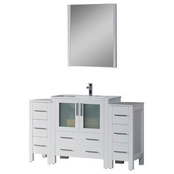 Sydney 54" Vanity Set With Double Side Cabinets, Glossy White
