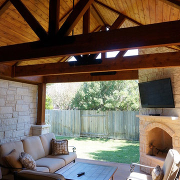 Round Rock, TX, Covered Patio with Cozy Corner Fireplace