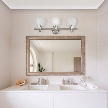 Estorial 5-Piece All-In-One Bathroom Set, Brushed Steel, 3-Light Vanity Light wi