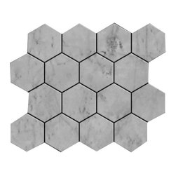 Carrara Marble Italian White Bianco Carrera 3" Hexagon Mosaic Tile Honed - Home Accessories & Decor