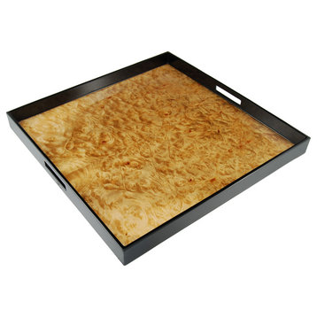 Lacquer Large Square Tray, Walnut Burl Inlay