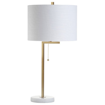 Alyssa 24.5" Metal and Marble LED Table Lamp, Brass Gold and White