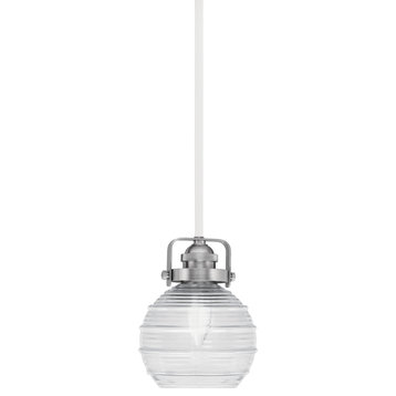 Easton Mini Pendant White & Brushed Nickel Finish With 6" Clear Ribbed Glass