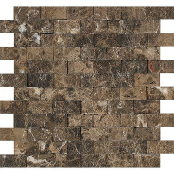 12"x12" European Split-Faced Emperador Dark Marble Brick Mosaic, Set of 50
