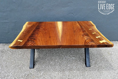 Live Edge Walnut Coffee Table with X Style Steel Bases
