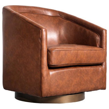 Dean Club Style Barrel Accent Armchair, Brown Leathersoft