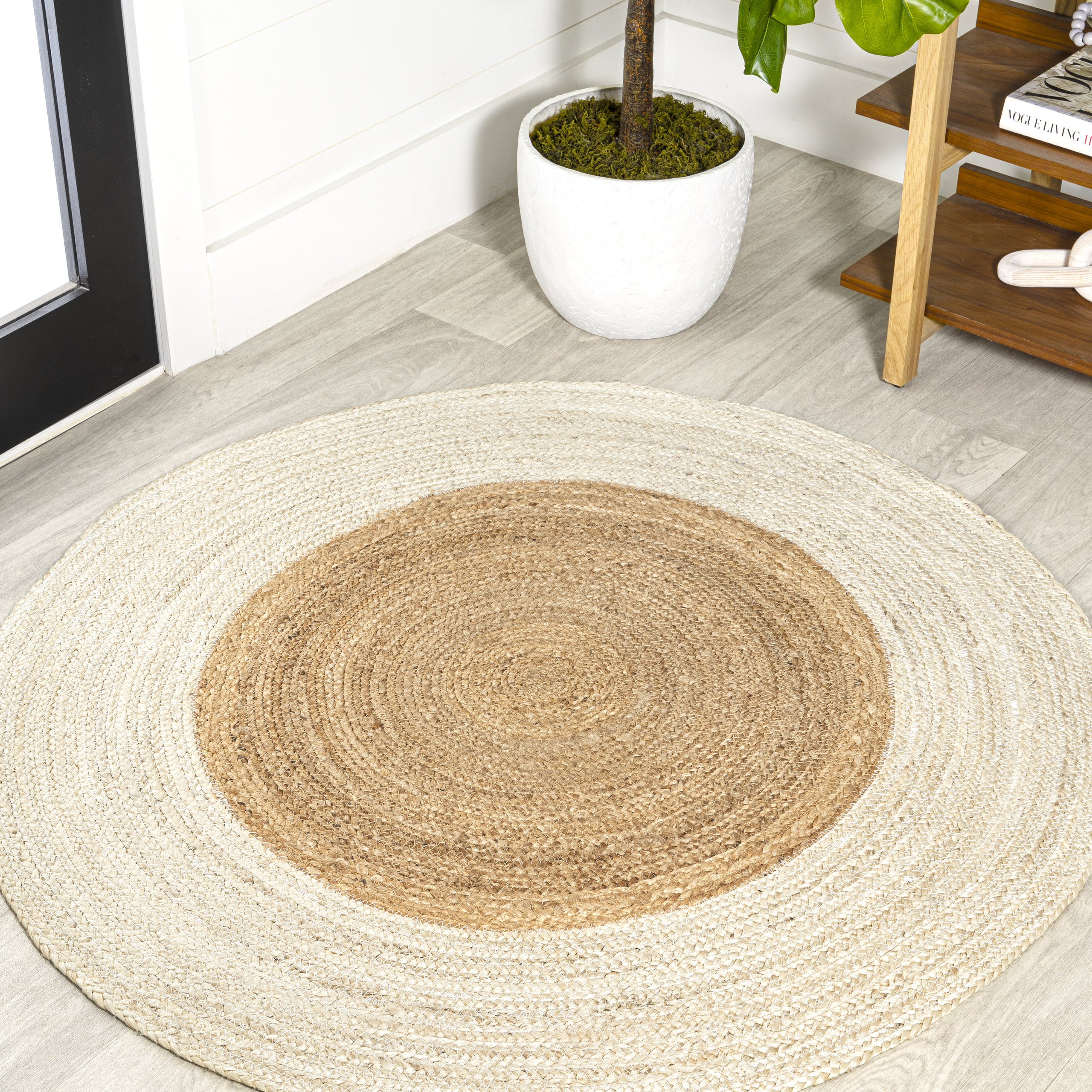 Oceana Two-Tone Boho Jute Circle Round Area Rug, 4' Round - Beach Style ...