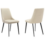 Armen Living - Genesis Upholstered Dining Chair, Faux Leather With Black Metal Legs Set of 2 - Lend sleek style and modern appeal to any room with our Genesis Upholstered Dining Chairs - Set of 2 in Faux Leather and Black Metal Legs. Refined and streamlined to perfection, this kitchen chair serves as a stylish fit for any modern or contemporary home. It features a beautifully sculpted back to attain a tailored and inviting look. Perched upon slender black metal legs, the Genesis dining room chair keeps your home looking airy and spacious. Its tall back beautifully widens at the bottom to provide exceptional lumbar support and comfort. Finished off with a padded seat, our dining table chair offers a comfortable seat anywhere in your dining room, kitchen, living area, or home office. The dining chair is upholstered in UV and stain-resistant faux leather which does not crack or fade easily to offer easy maintenance. The Genesis dining chair is available in Taupe Gray or Beige Faux Leather with Black Legs. These dining chairs are sold as a set of 2.