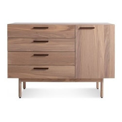 Blu Dot Shale 4 Drawer / 1 Door Credenza. Walnut - Front Doors
