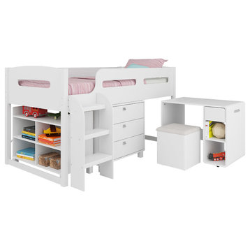 Madison 5-Piece All-In-One Single/Twin Loft Bed, Snow White