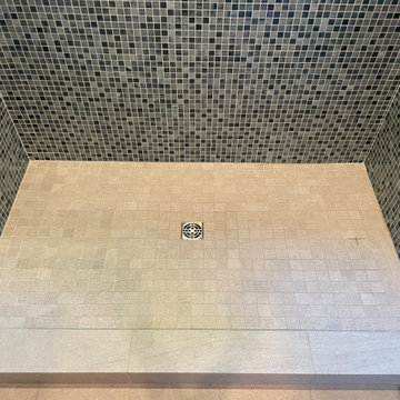 BATHROOM - Glass Mosaic Shower Tile Walls, 12x24 Porcelain Floor Tile