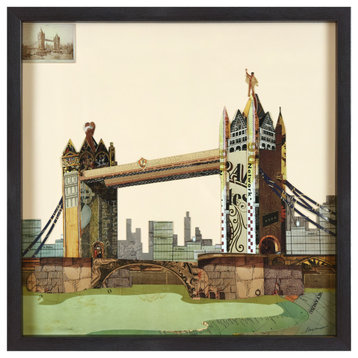 "London Bridge" Hand-Made Dimensional Collage, Under Glass, A Shadow Box Frame