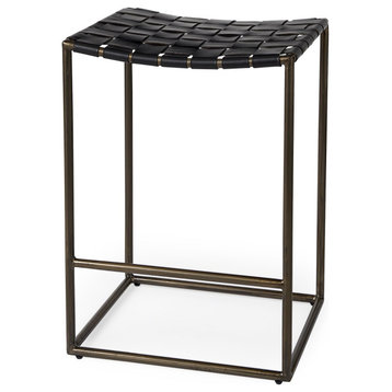 Black Woven Leather Counter Stool