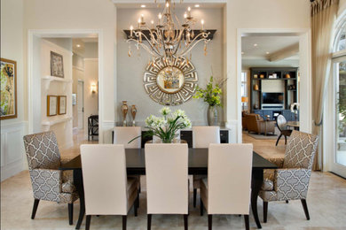 Large trendy beige floor dining room photo in Miami with beige walls and no fireplace