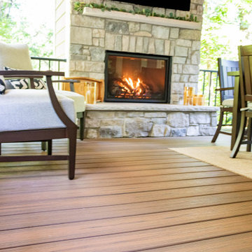 Two Tiered Covered Deck with Fireplaces