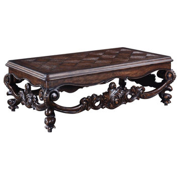 Cocktail Table Baroque Rococo Carved Wood Distressed Walnut  Antique