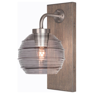 Oxbridge Wall Sconce, Graphite & Painted Distressed Metal, 6" Smoke Ribbed