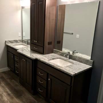 Basement Kitchen Koch Beech Stone MSI Quartz Peppercorn White