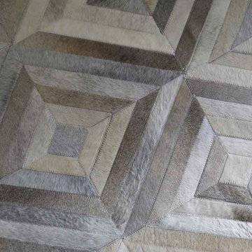 Taupe and Cream Diamond Patch Cowhide Rug