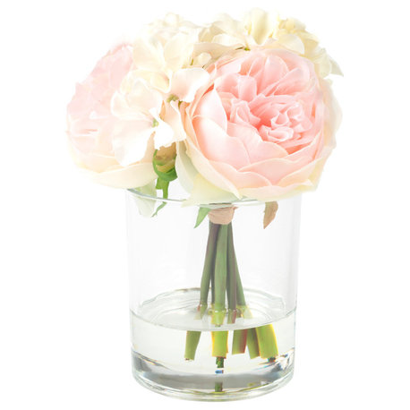 Pure Garden Hydrangea and Rose Floral Arrangement, Pink and Cream