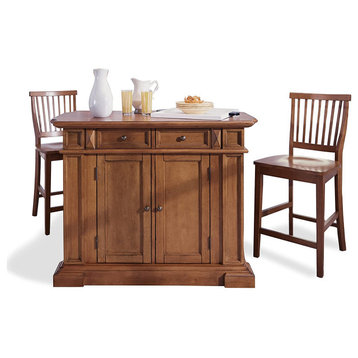 Unique Kitchen Island & 2 Stools, Great for Any Occasion, Distressed Cottage Oak
