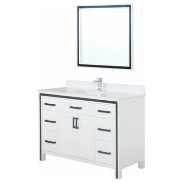 48" Single White Bathroom Vanity With Sink, White Marble