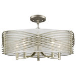 Golden Lighting - Golden Lighting Zara 5-Light Semi-Flush Mount, White Gold, 5516-5SFWG-SHR - Zara is a fashionable, transitional style. Thin bands of steel in a soft, White Gold finish flow elegantly around a sheer fabric shade in a unique, cross-woven design. The bold rectangular arms are echoed by the rectangular supports of the metal shade. This strong geometry is softened by the Sheer Opal Shade. This 5-light chandelier creates a stylish focal point. Its height is perfectly sized for 8 or 9 feet ceilings.