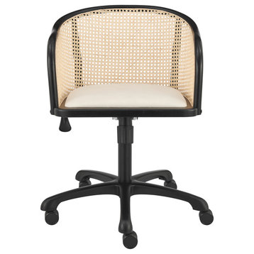 Elsy Office Chair, Black With Beige Velvet Seat and Black Base